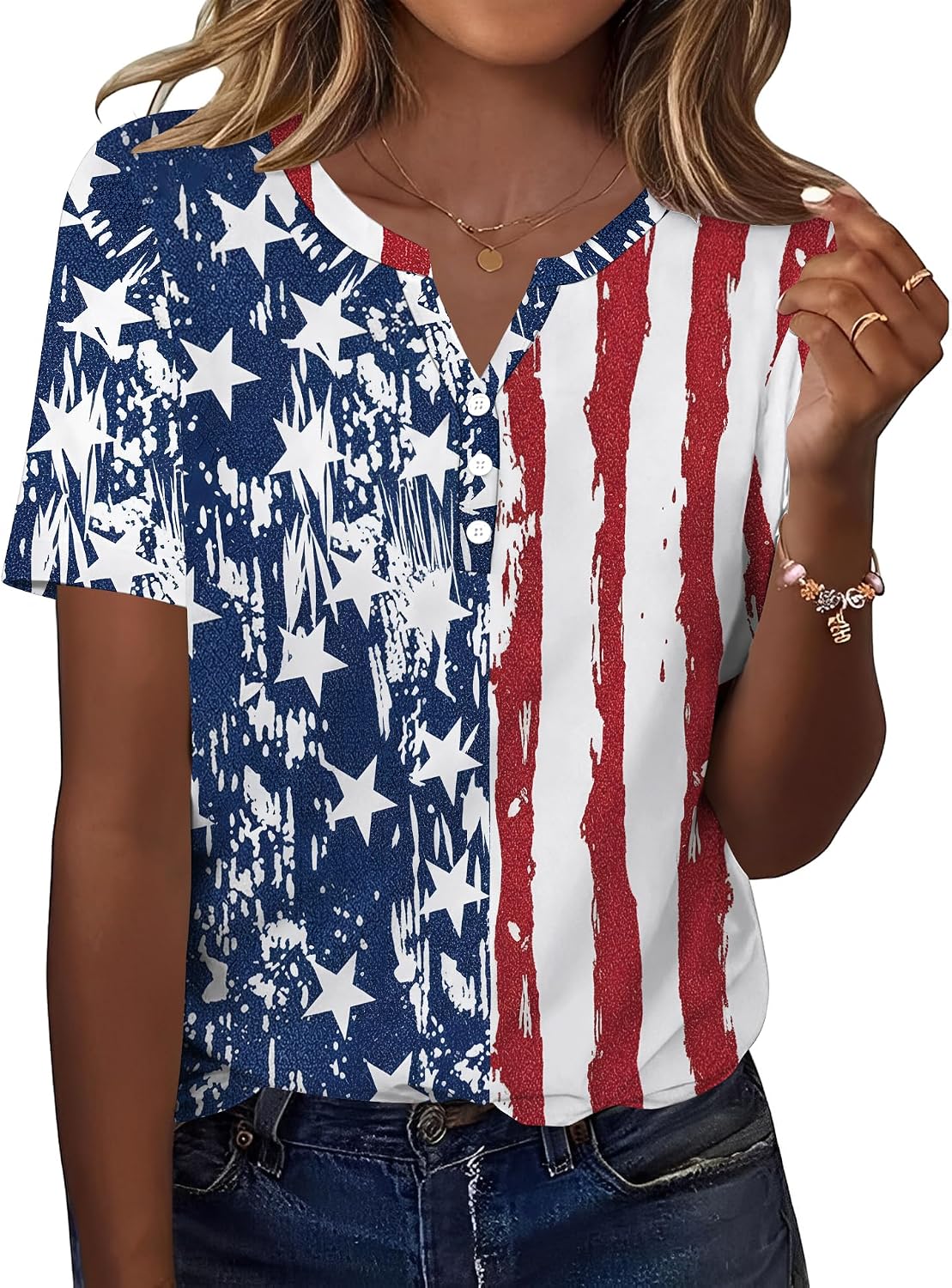 TCOT Women's Tops Dressy Casual Summer Blouses Short Sleeve Button V Neck Spring Tee Shirts