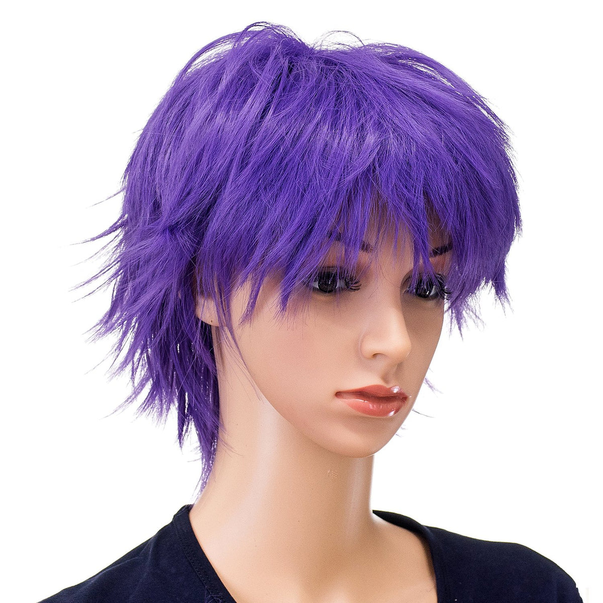 SWACC Unisex Fashion Spiky Layered Short Anime Cosplay Wig for Men and Women (1B-Off Black)