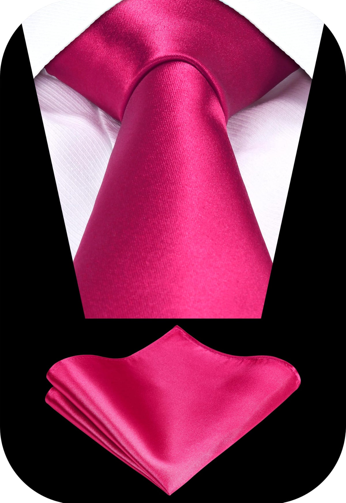 TIE G Solid Satin Woven dyed Color Formal Black Necktie and Pocket Square Sets in Gift Box