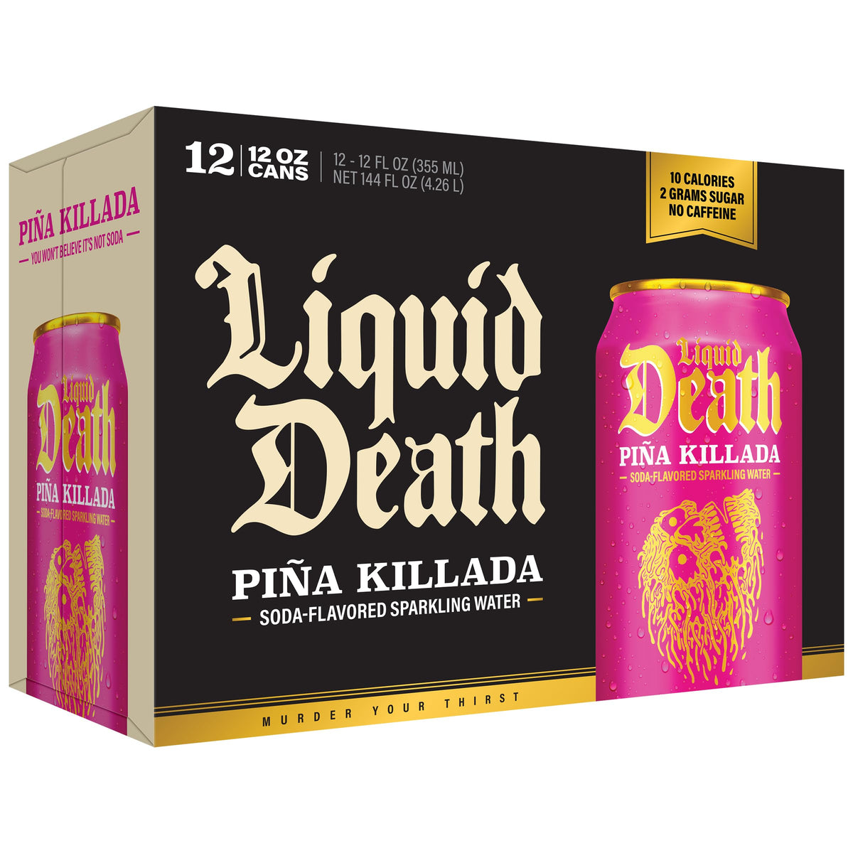 Liquid Death Soda-Flavored Sparkling Water - Cherry Obituary, Less Sugar*, Huge Flavor, No Caffeine, No Artificial Sweeteners, 12 Fl Oz (Pack of 12)