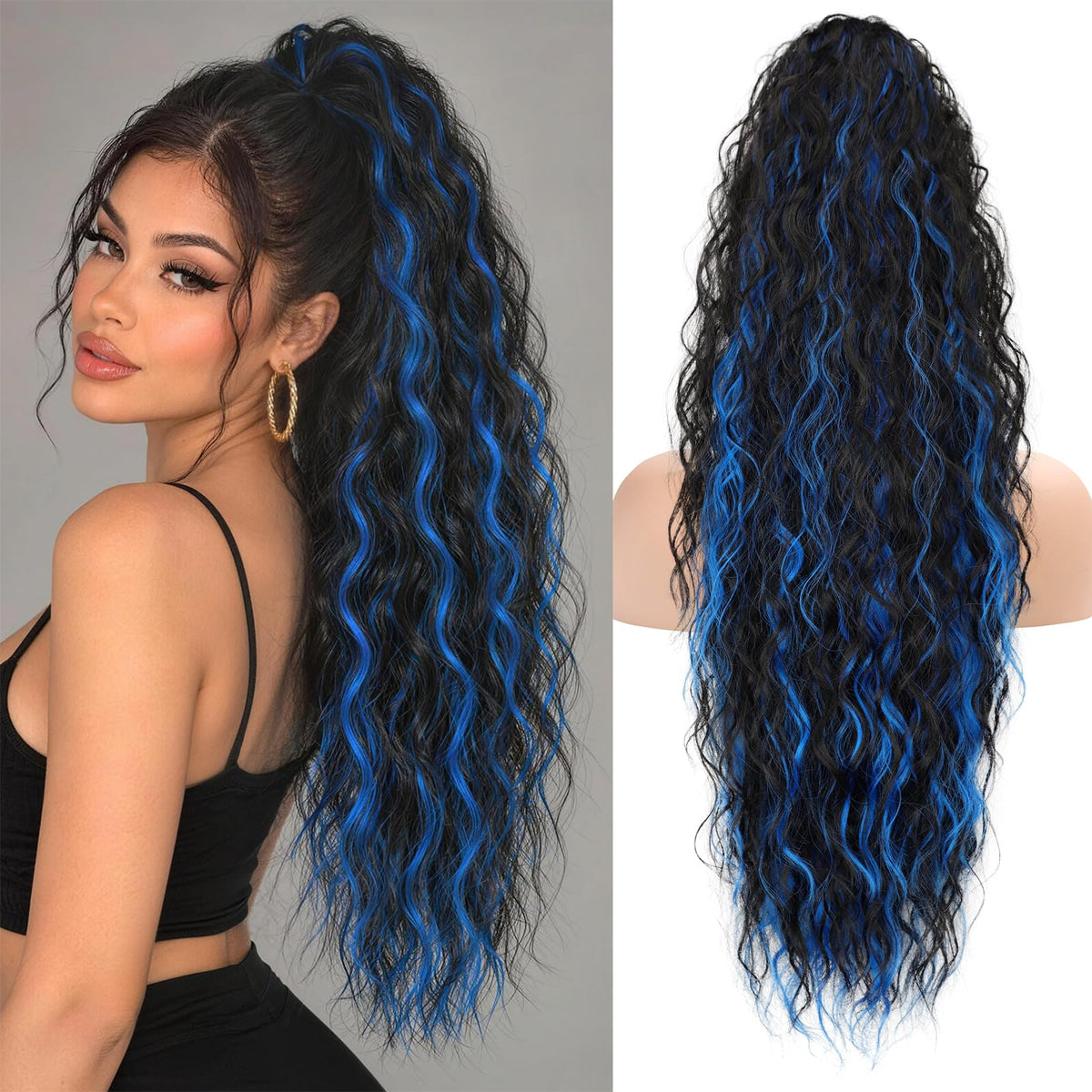 KooKaStyle Long Medium Brown Curly Synthetic Drawstring Ponytail Extension