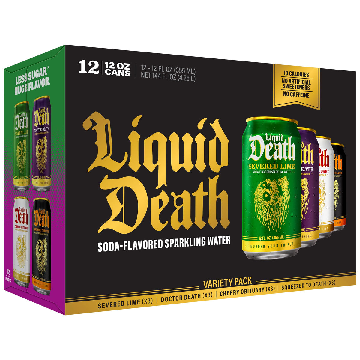 Liquid Death Soda-Flavored Sparkling Water - Cherry Obituary, Less Sugar*, Huge Flavor, No Caffeine, No Artificial Sweeteners, 12 Fl Oz (Pack of 12)
