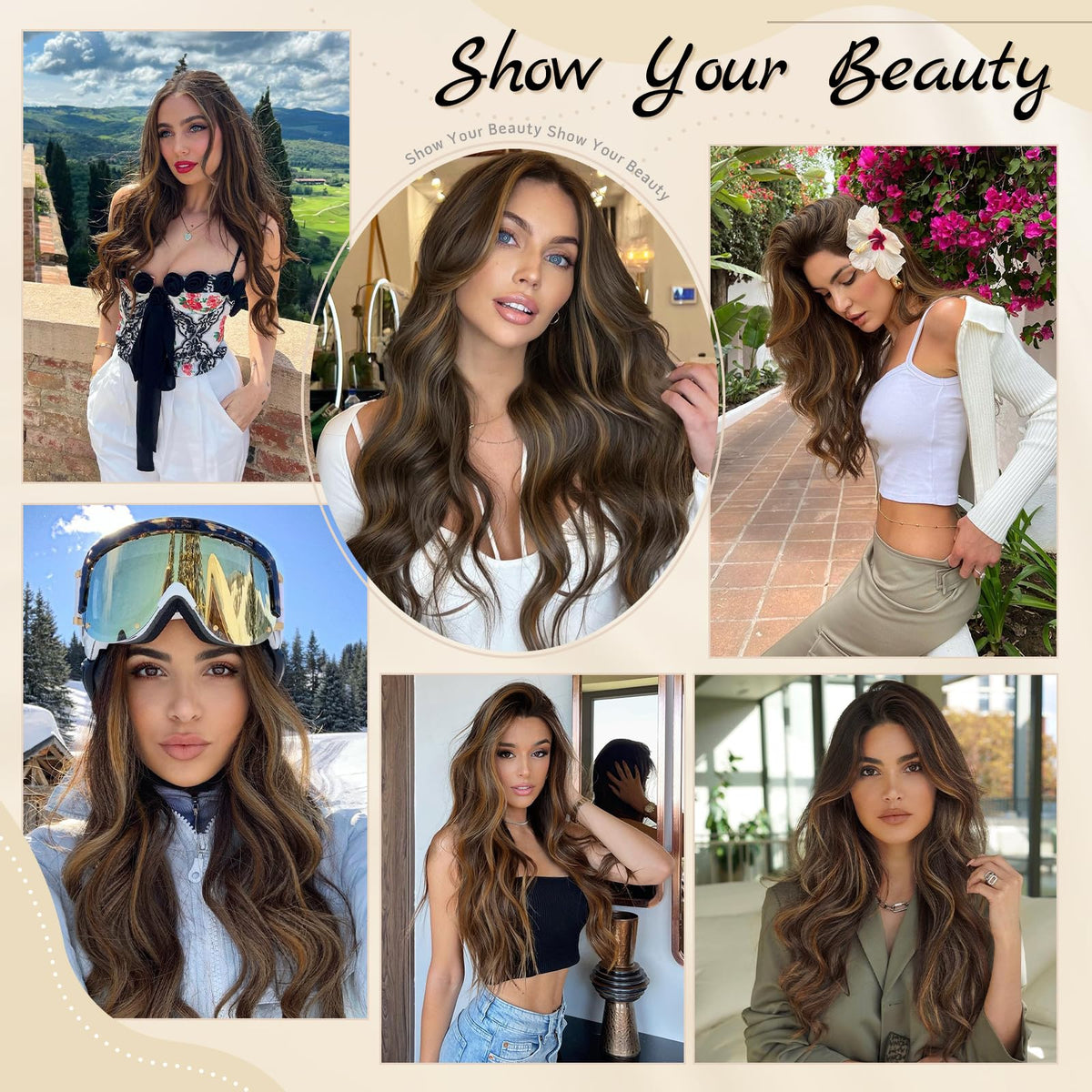 NAYOO 26 Inch Long Wavy Black Wig for Women, Middle Part Natural Looking Synthetic Wig, Heat Resistant Fiber Soft & Lightweight, Realistic Scalp Long Curly Wig for Daily Wear Party Cosplay