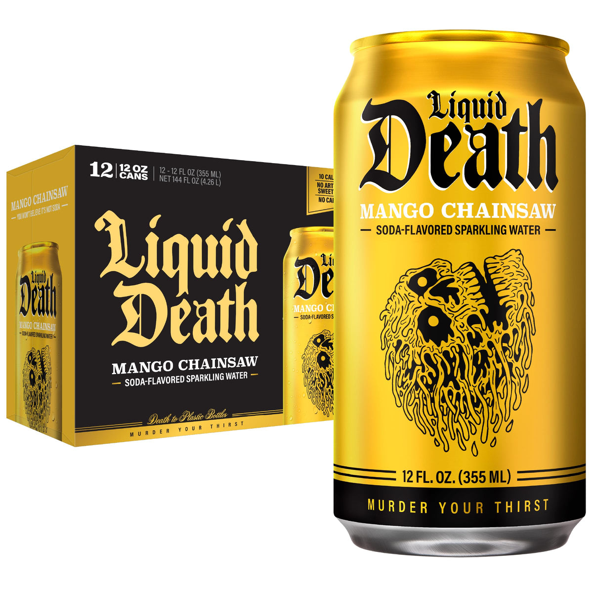 Liquid Death Soda-Flavored Sparkling Water - Cherry Obituary, Less Sugar*, Huge Flavor, No Caffeine, No Artificial Sweeteners, 12 Fl Oz (Pack of 12)