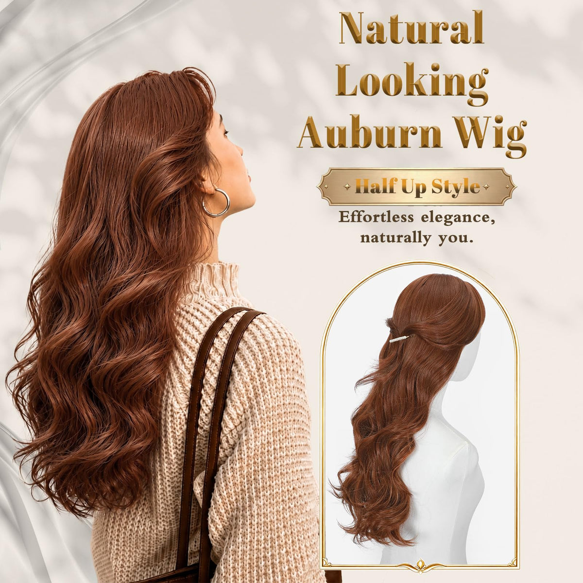 Rooted Honey Wig with Bangs for Women 24 Inch Long Wavy Synthetic Hair