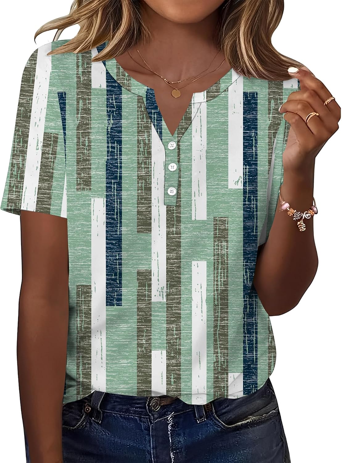 TCOT Women's Tops Dressy Casual Summer Blouses Short Sleeve Button V Neck Spring Tee Shirts
