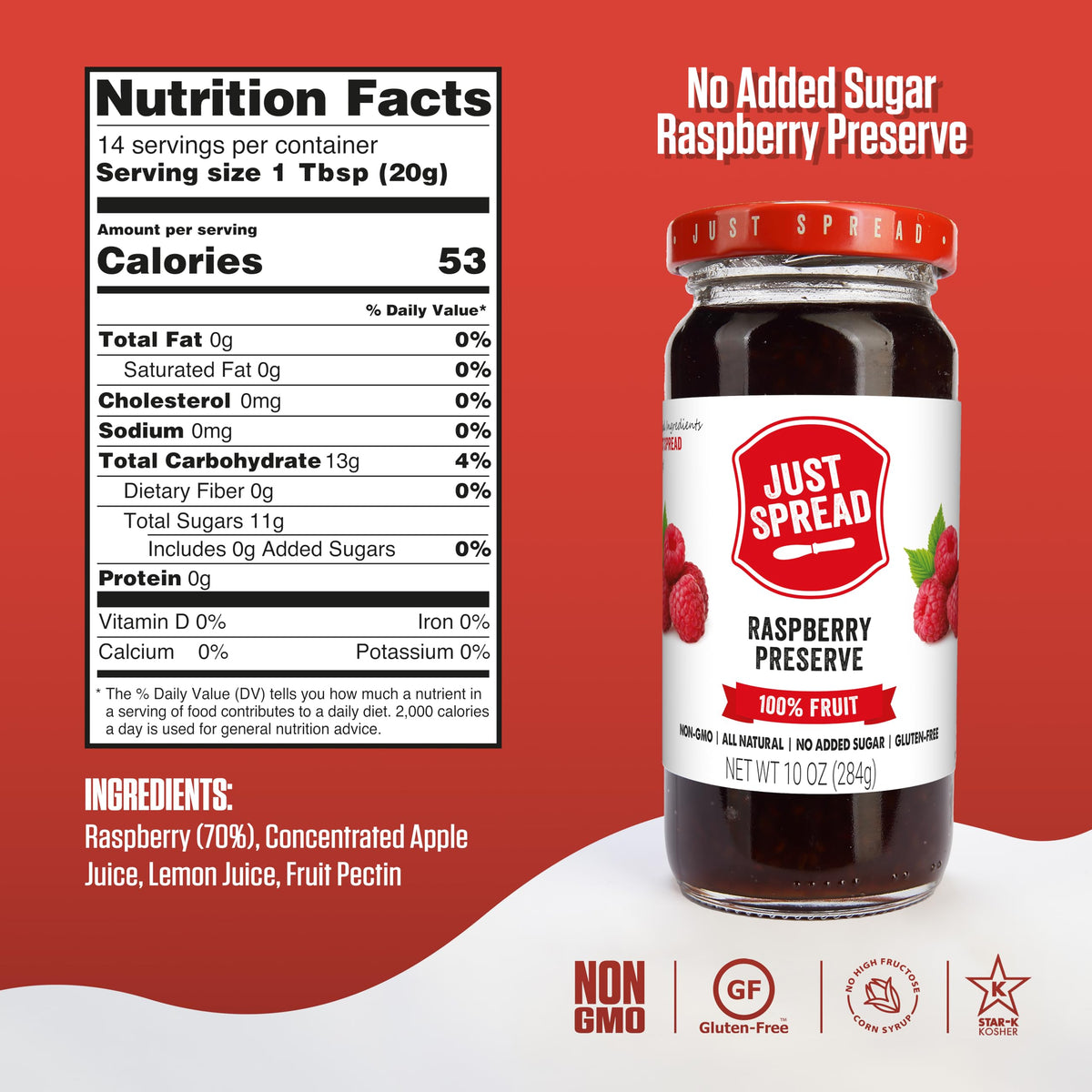Just Spread 100% Fruit Preserve, Cherry, 10 oz Jar