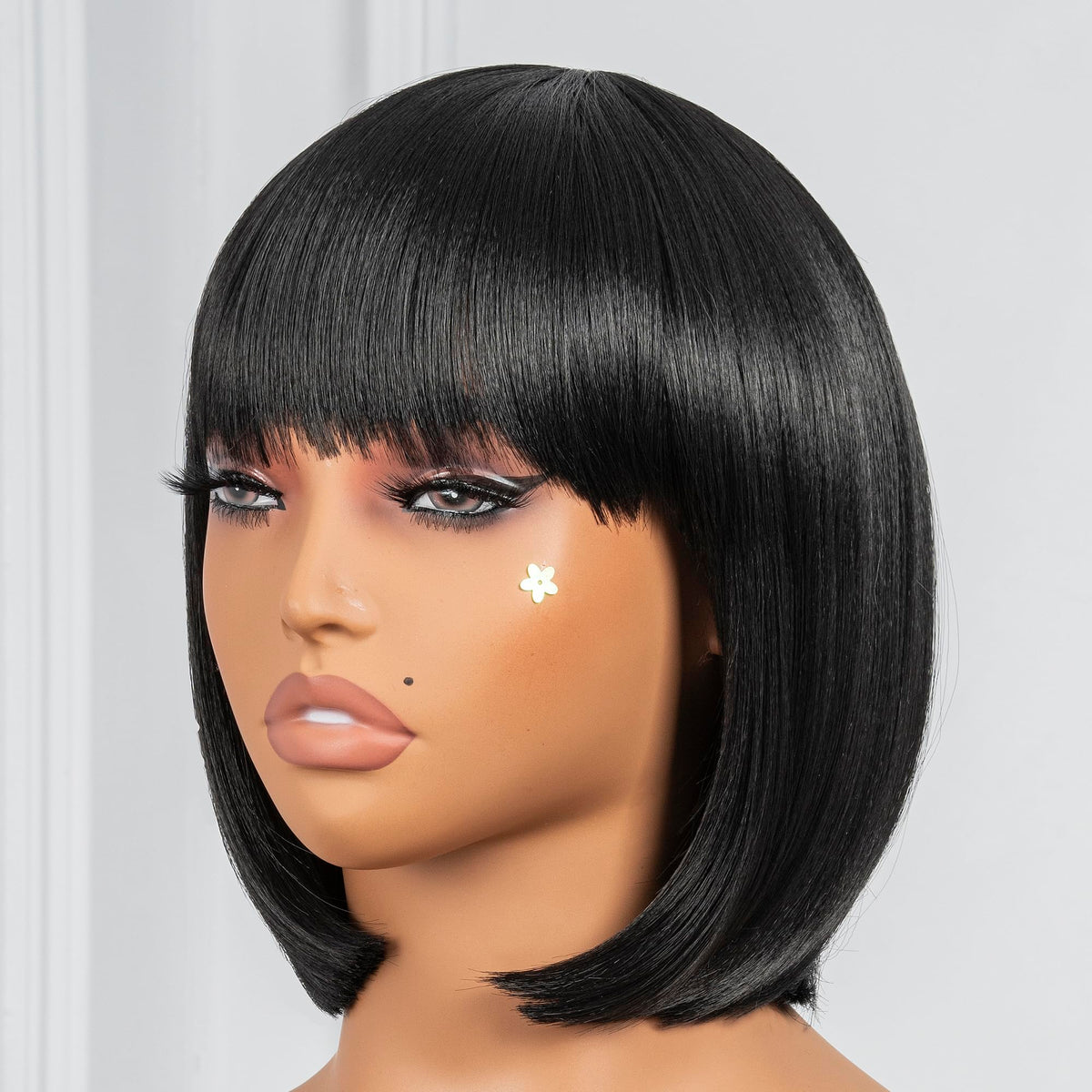 ToyoTress Bob Wig With Bangs - 12 Inch Peek-a-boo Color Short Bob Wig For Black Women Black Mix Brown Daily Costume Wigs, Light Yaki Straight Synthetic Hair Wigs Heat Resistant (12 Inch, SH30-612H)