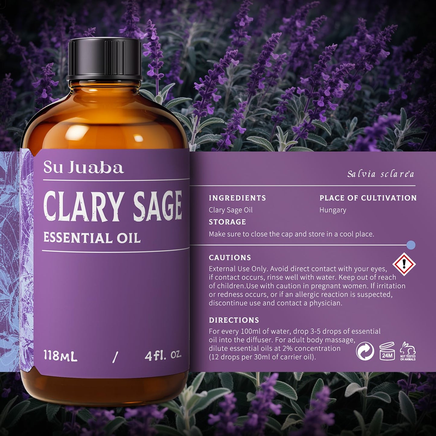 SU JUABA Lavender Essential Oil for Aromatherapy, Sleep & Relaxation | Calming Scent for Diffusion & Skin Care, Ideal for DIY Candles Soap & Fabric Softening - 118mL / 4 fl oz