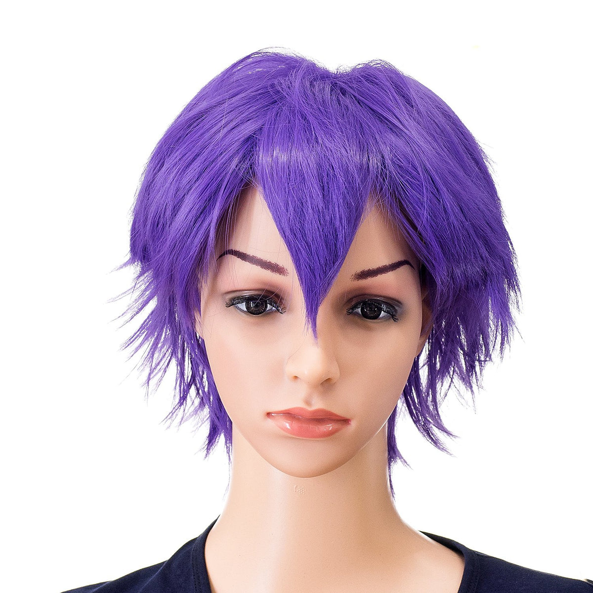 SWACC Unisex Fashion Spiky Layered Short Anime Cosplay Wig for Men and Women (1B-Off Black)