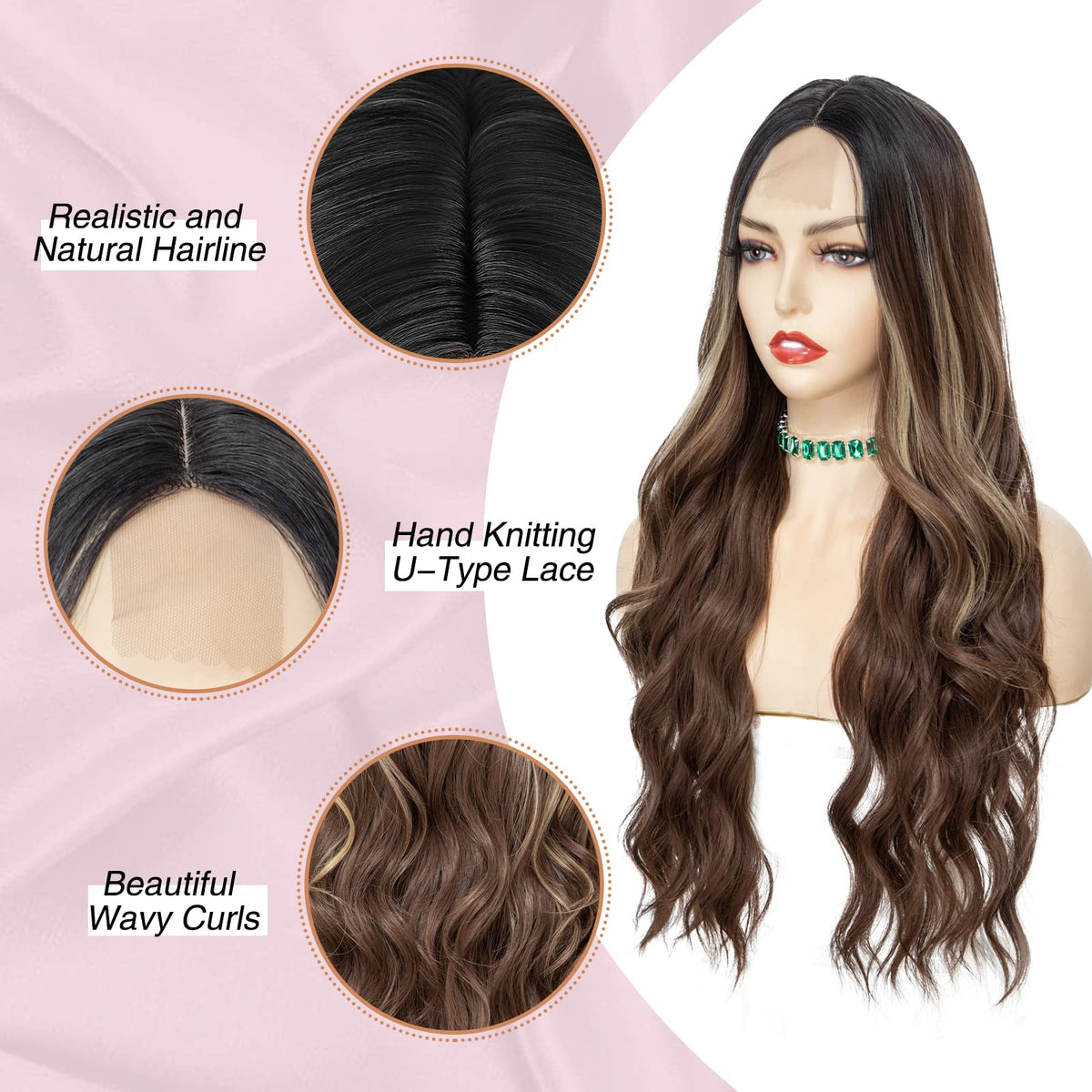 NAYOO 26 Inch Long Wavy Black Wig for Women, Middle Part Natural Looking Synthetic Wig, Heat Resistant Fiber Soft & Lightweight, Realistic Scalp Long Curly Wig for Daily Wear Party Cosplay