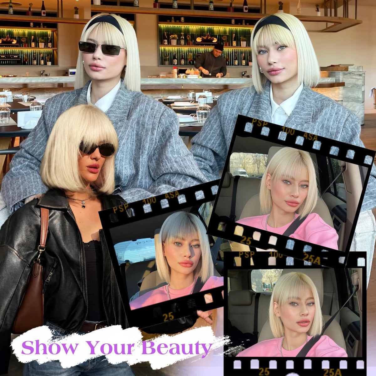 Hightlight Brown Bob Wig With Bangs Short Bob Wigs for Women Girl