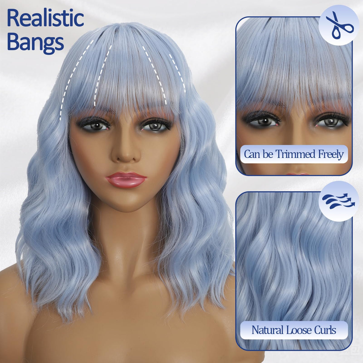 Dark Purple Wigs with Bangs for Women 14 Inch Short Wavy Bob Wigs Synthetic Bob Wig Curly Wig Heat Resistant Colorful Wavy Wig Cosplay Wigs For Daily Party Halloween