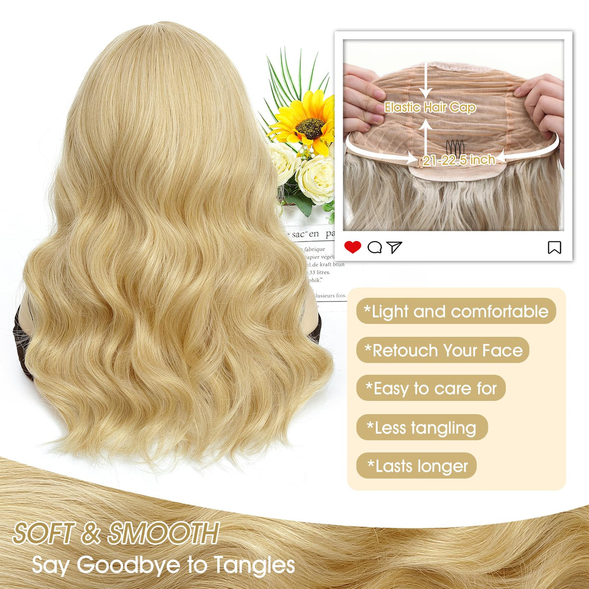 MORICA Ombre Dark Green Wigs for Women, 18 Inch Wavy Middle Part Wig