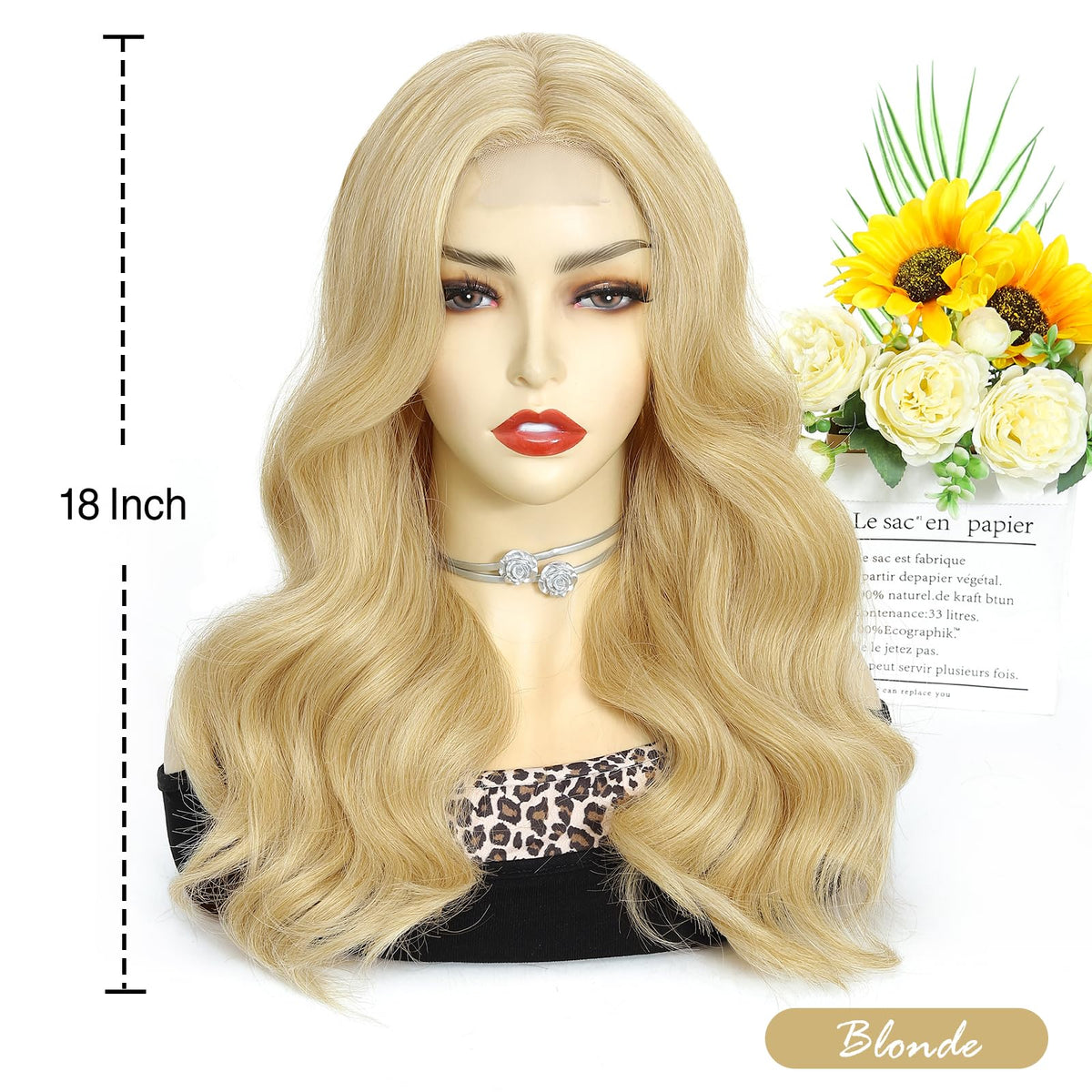 MORICA Ombre Dark Green Wigs for Women, 18 Inch Wavy Middle Part Wig