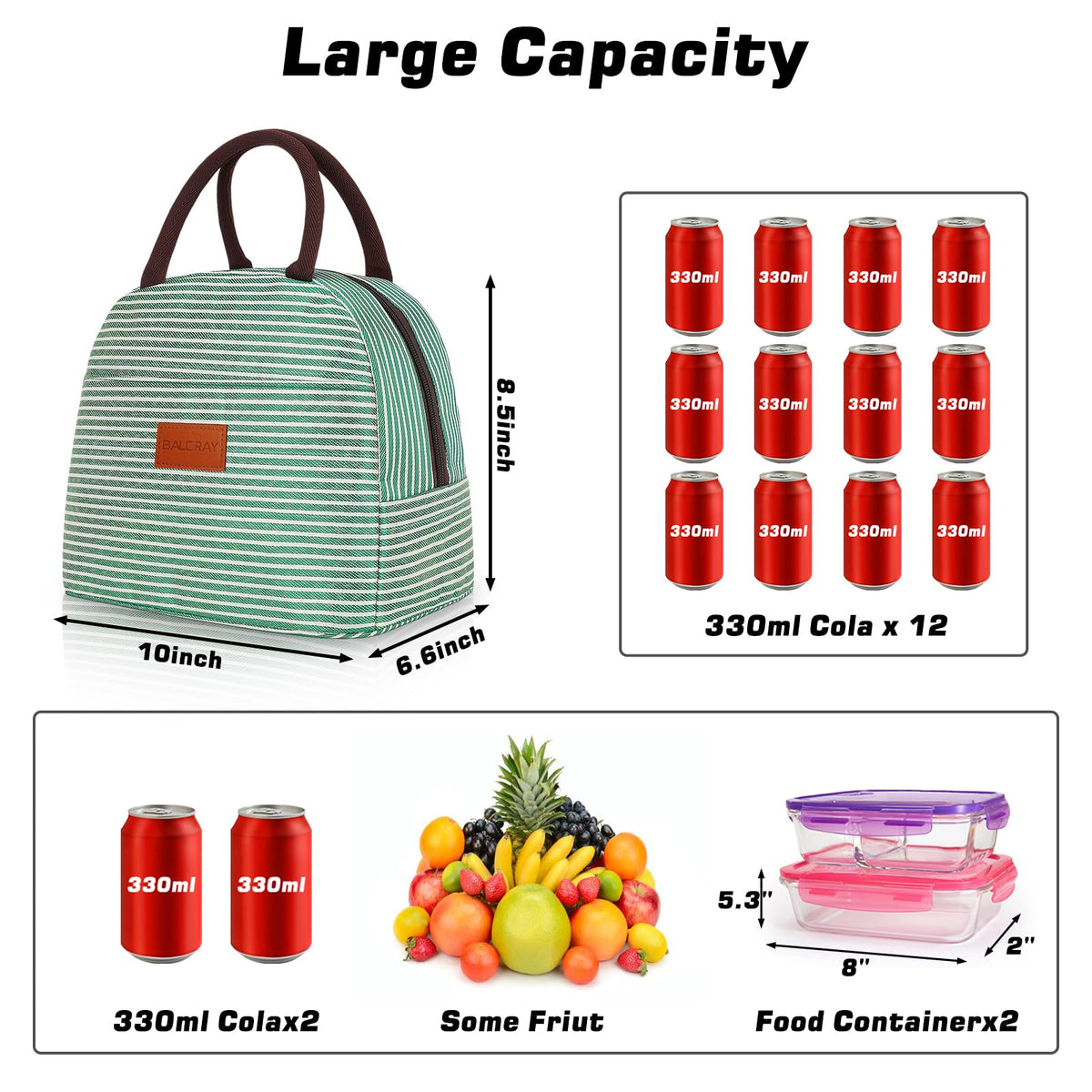 BALORAY Lunch Bag for Women Men Adult Lunch Box (Cherry), M