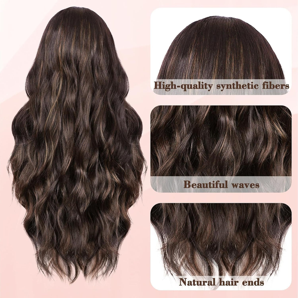 NAYOO Ice Blue Wig for Women, 26 Inch Middle Part Wavy Synthetic Wig