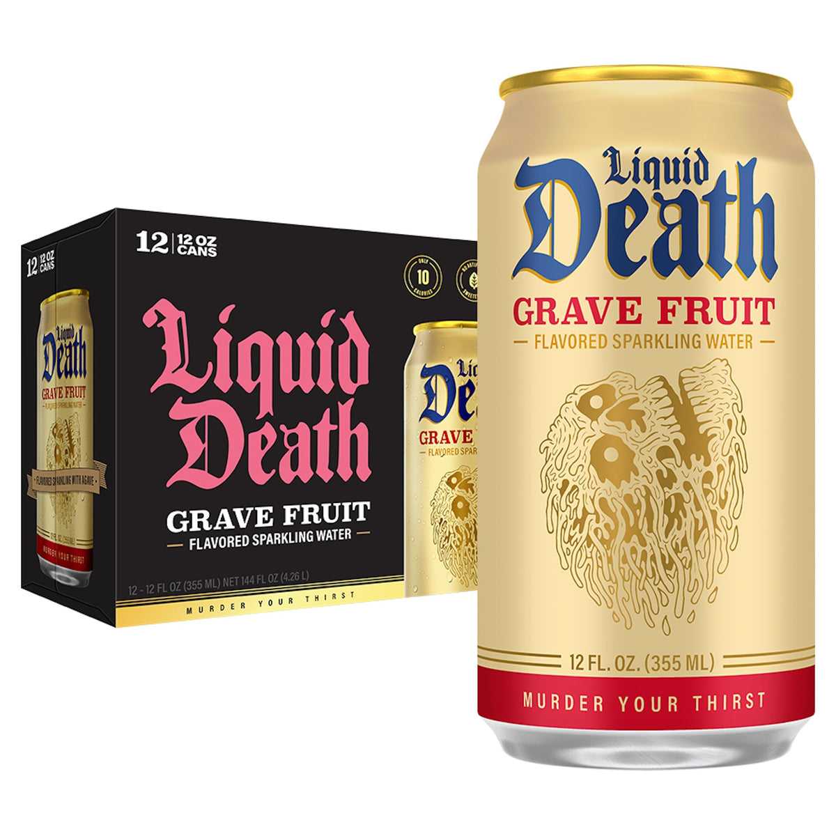 Liquid Death Soda-Flavored Sparkling Water - Cherry Obituary, Less Sugar*, Huge Flavor, No Caffeine, No Artificial Sweeteners, 12 Fl Oz (Pack of 12)
