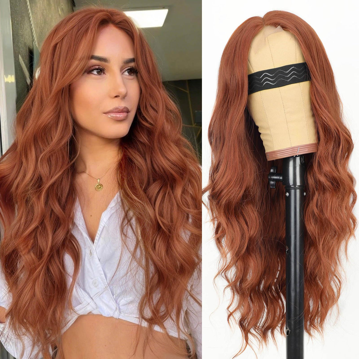 AISI HAIR Black Wig for Women, Long Wavy Lace Hairline Synthetic Wig 26Inch