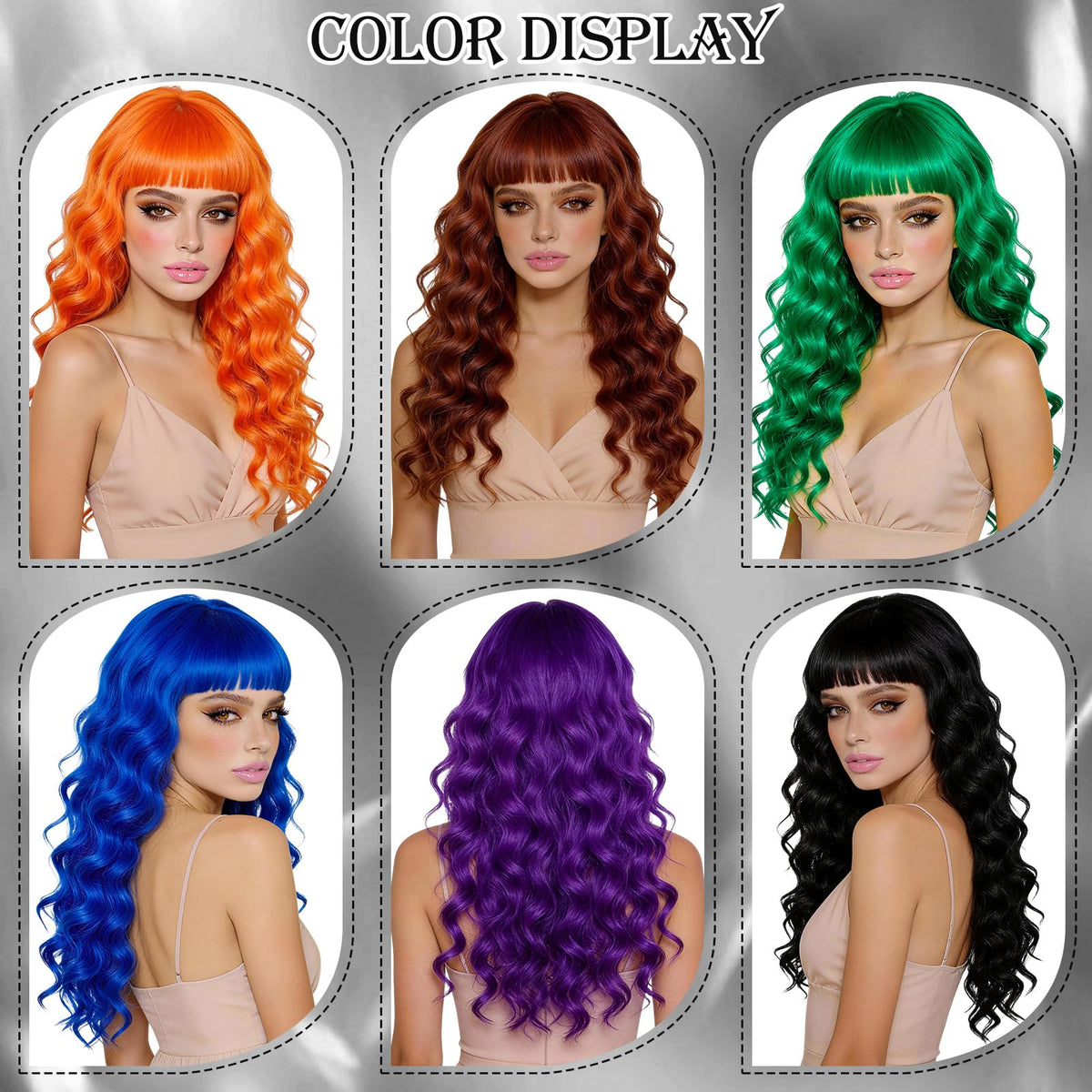 Purple Wig for Women Long Wavy Hair with Heart Sunglasses, Colorful Curly Wigs with Bangs for Birthday Nightclubs Music Festival Photography Funny Bachelorette Mardi Gras Party Supplies