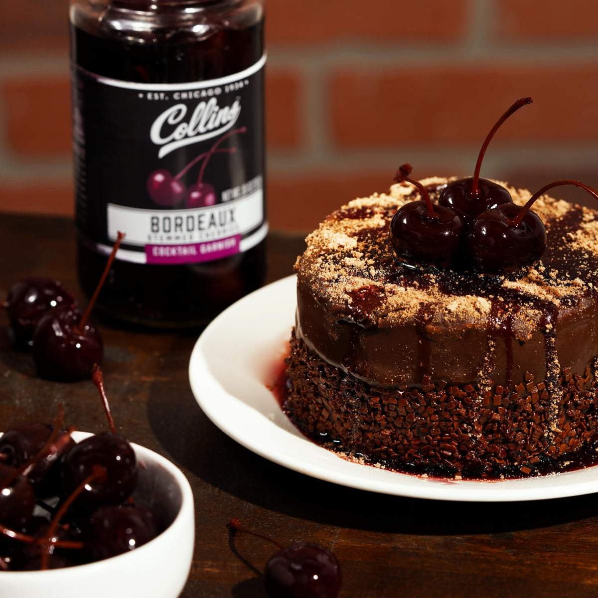 Collins Bourbon Cocktail Cherries - Drinks Garnish for Manhattan or Old Fashioned Cocktails and Desserts, Made with Award Winning Whiskey, 11 Ounce Glass Jar