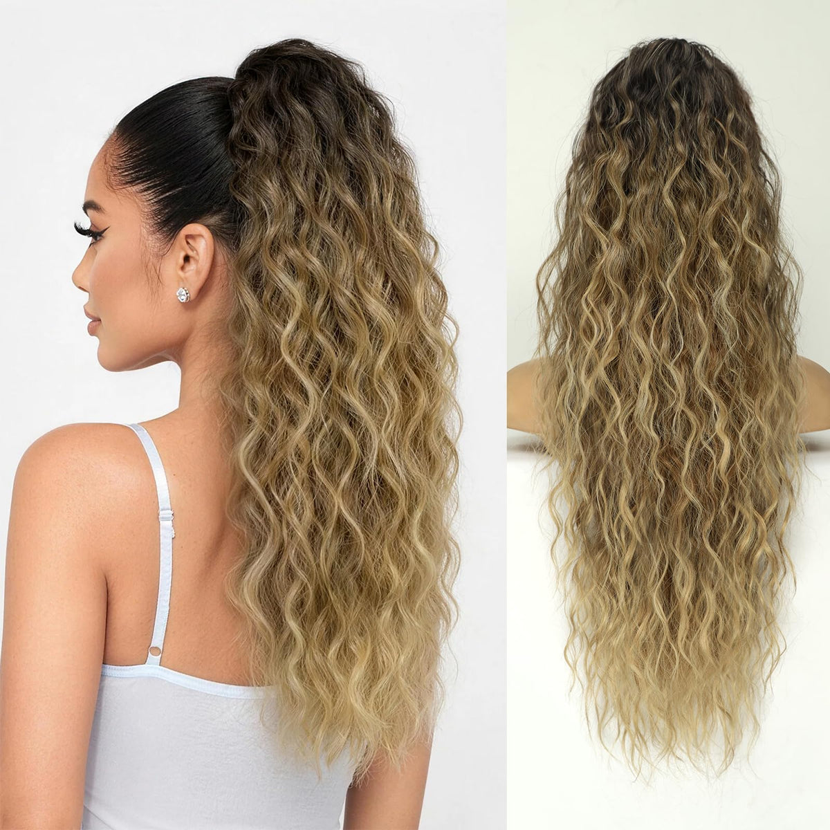 KooKaStyle Long Medium Brown Curly Synthetic Drawstring Ponytail Extension