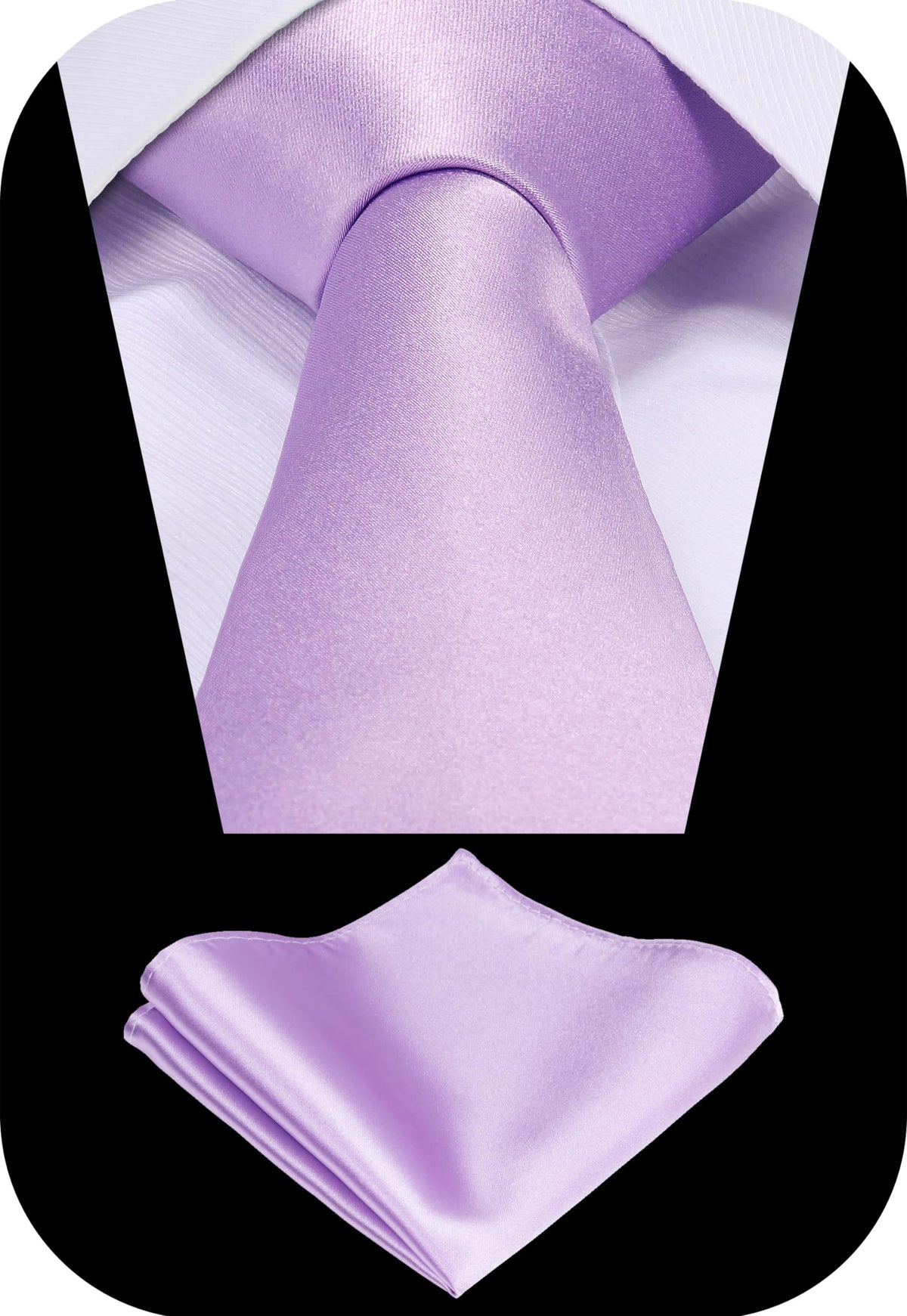 TIE G Solid Satin Woven dyed Color Formal Black Necktie and Pocket Square Sets in Gift Box