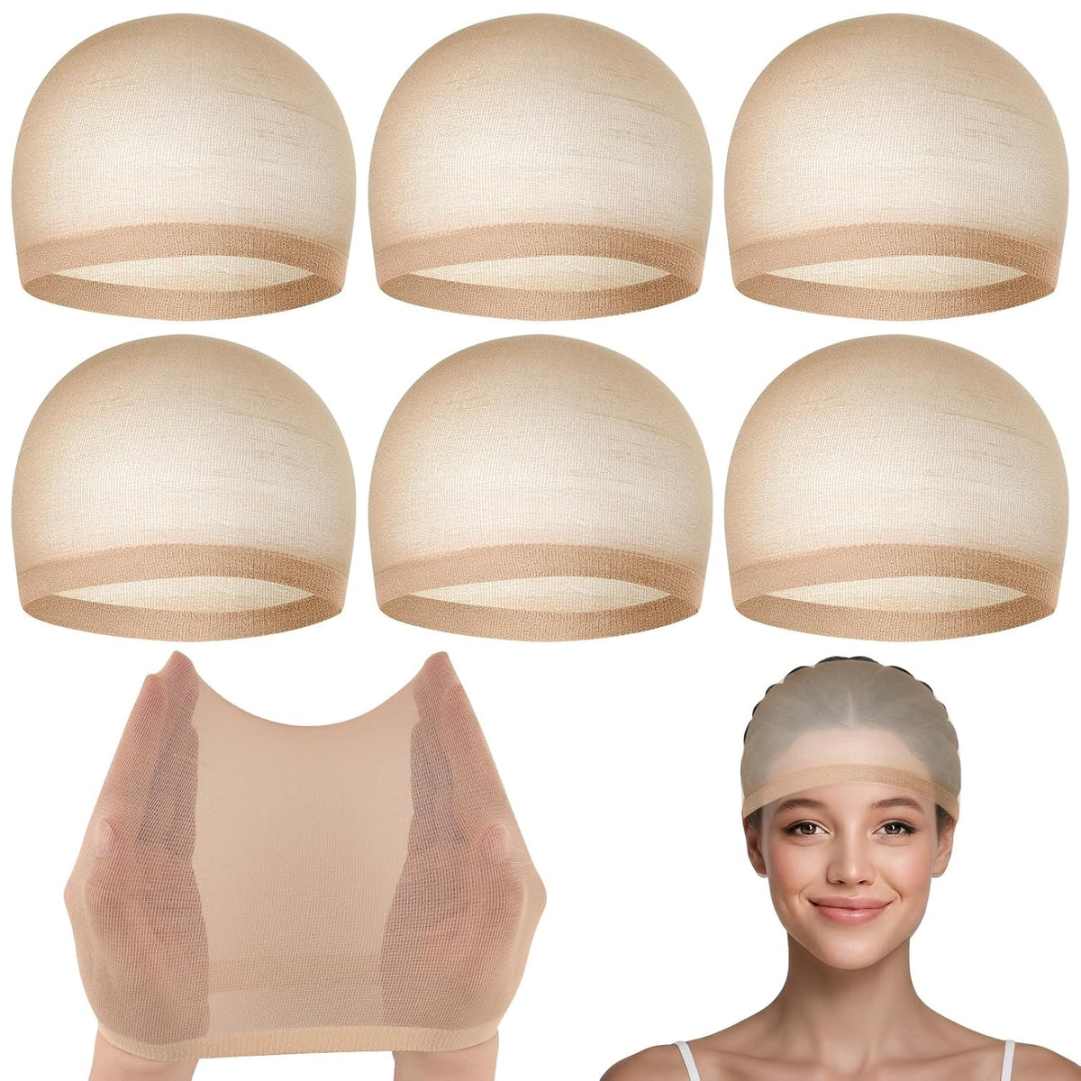 PLULON 6 Pcs Wig Cap for Women, Mesh Stocking Wig Caps Net Closed End Hair Mesh Net Liner Ultra-thin Invisible for Women Men Cosplay Show Halloween Bachelorette Party Music Festivals Daily Life