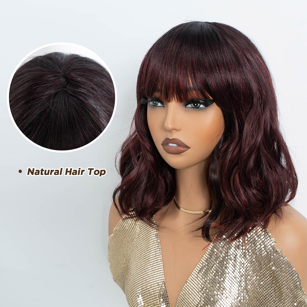 NOBLE Blue Wig with Bangs 12 Inches Short Bob Curly Wig Blue Wigs for Women Colorful Wavy Bob Wigs with Air Bangs Heat Resistant Synthetic Silver Blue Halloween Wigs for Cosplay Party