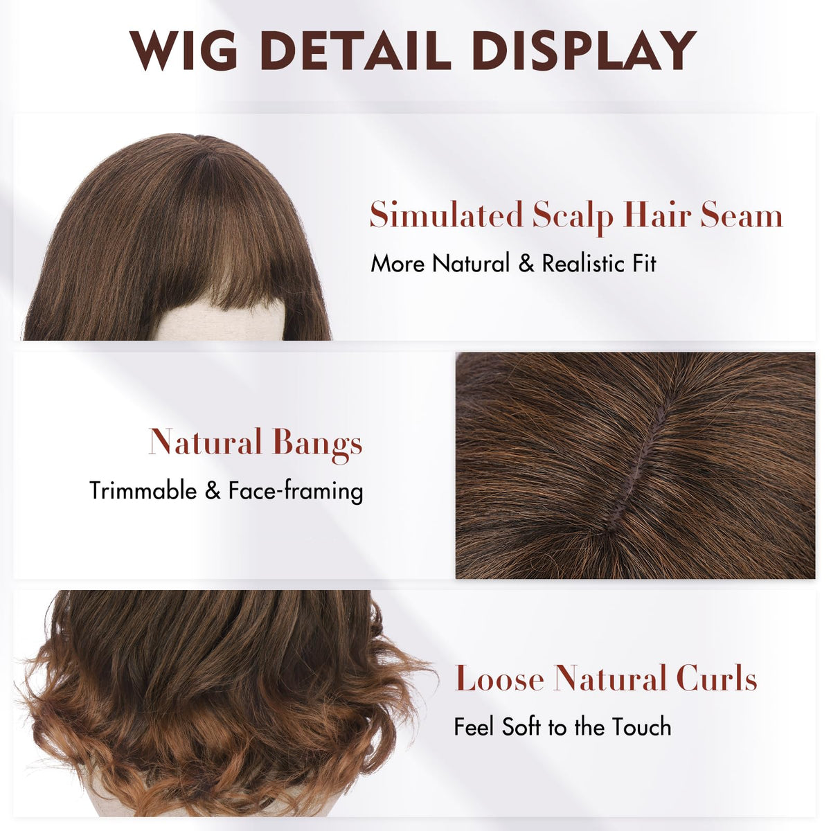 Burgundy Wig with Bangs 16 Inch Ombre Wig for Women