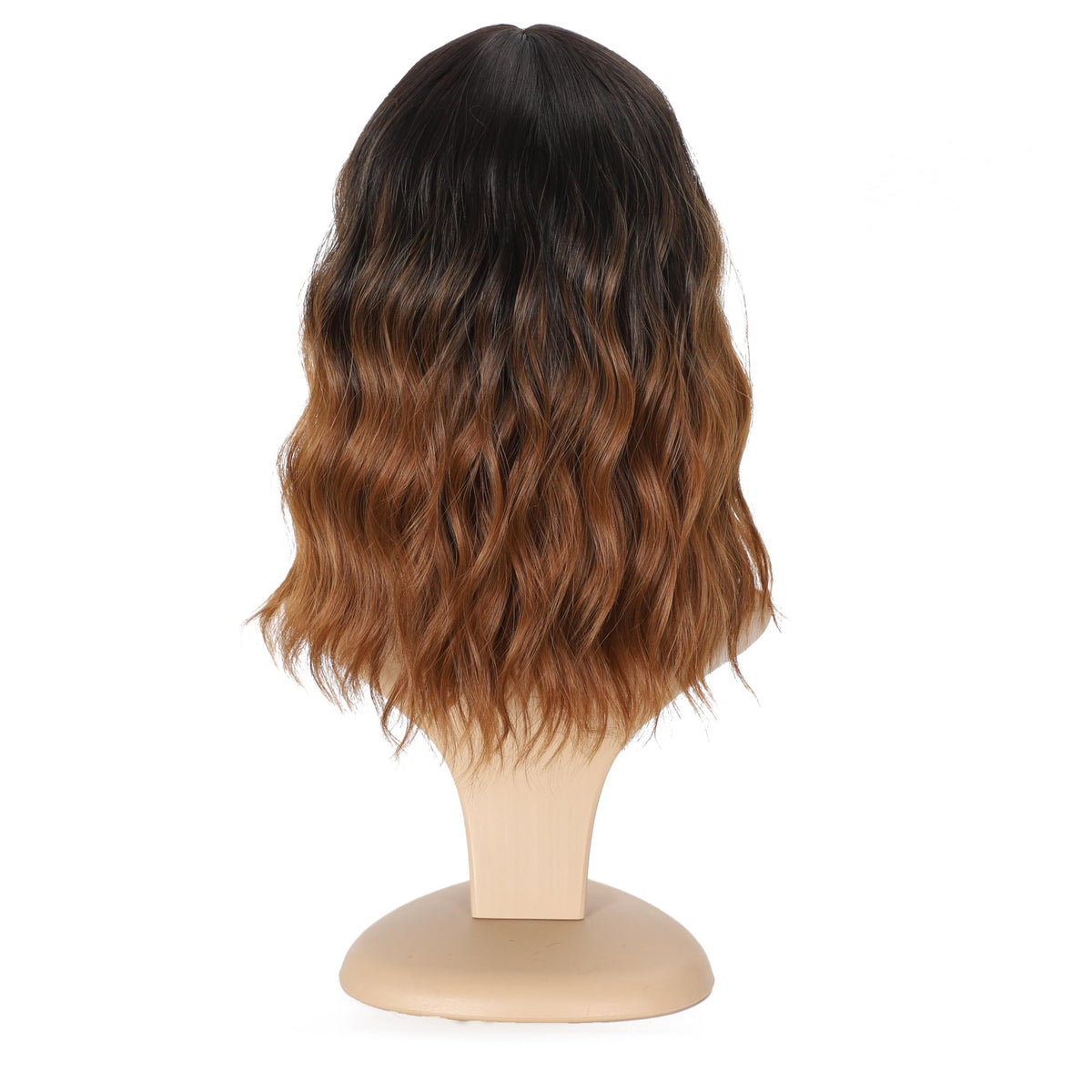 Black Mixed Brown Wig for Black Women Short Wavy Curly Bob Wig with Bangs