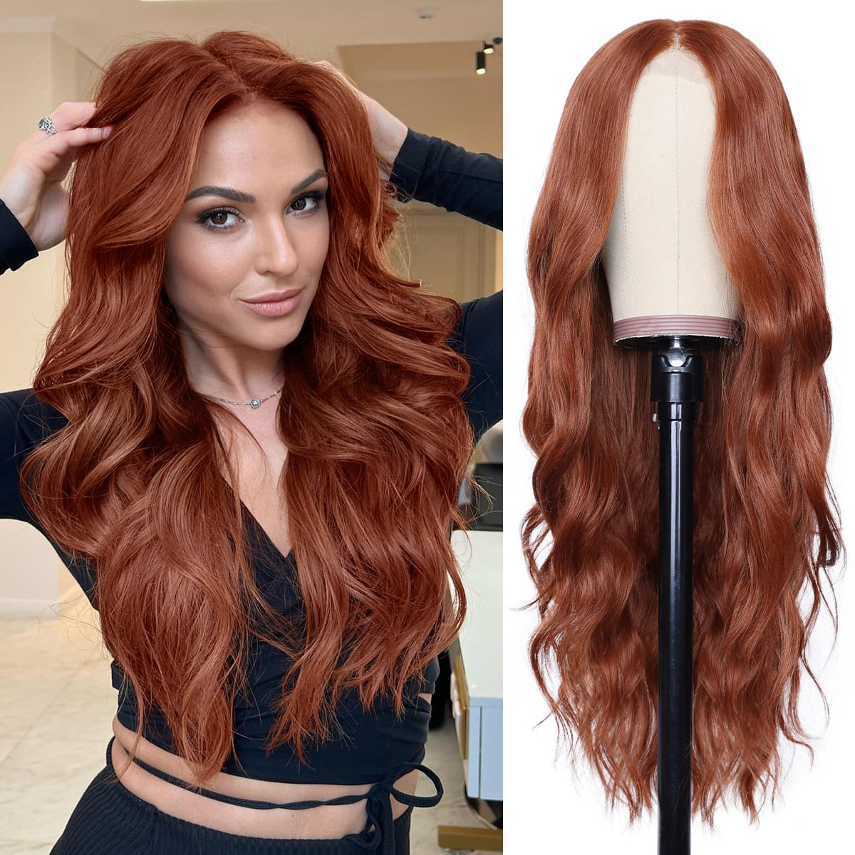 NAYOO Ice Blue Wig for Women, 26 Inch Middle Part Wavy Synthetic Wig
