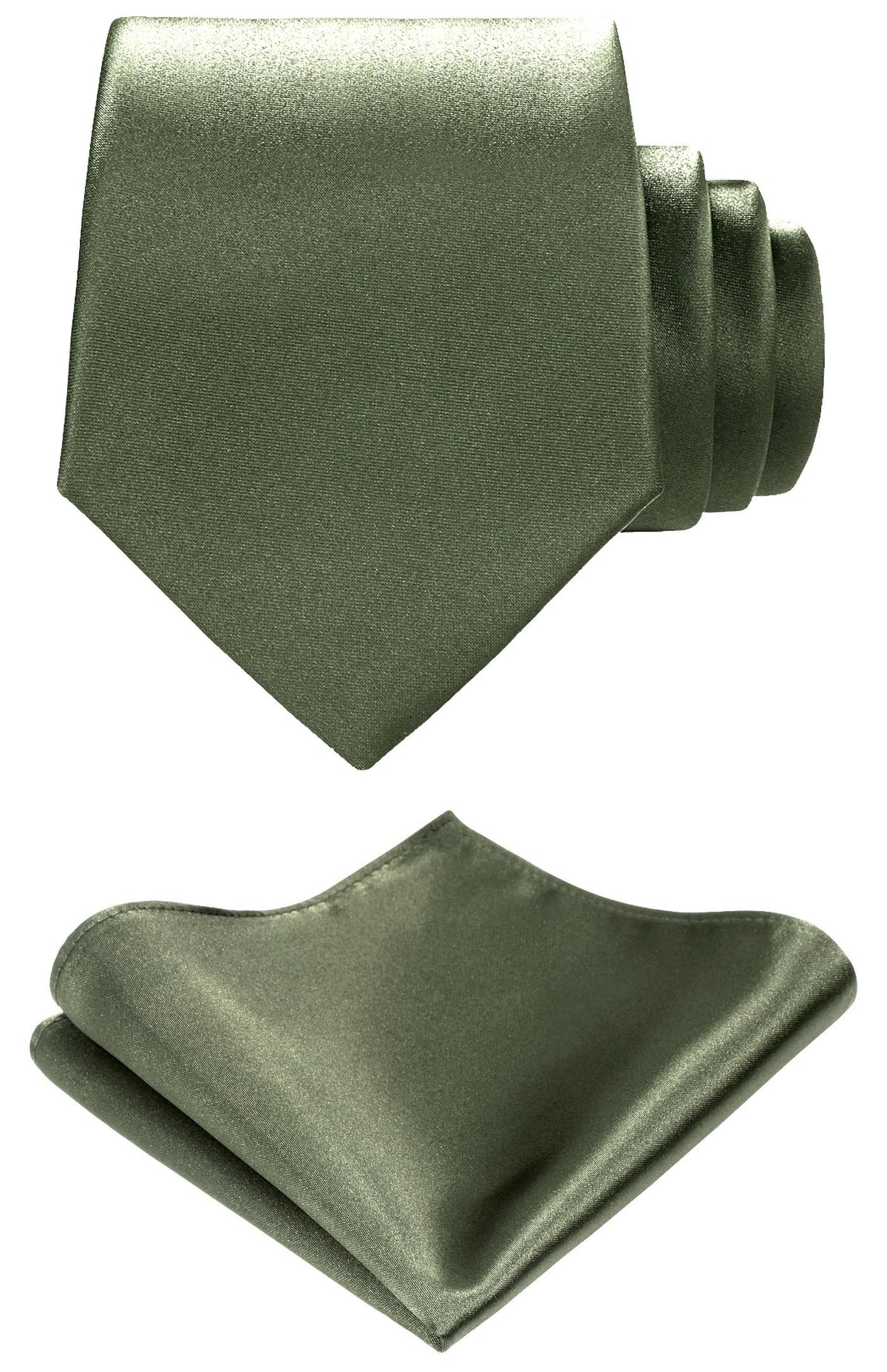 TIE G Solid Satin Woven dyed Color Formal Black Necktie and Pocket Square Sets in Gift Box