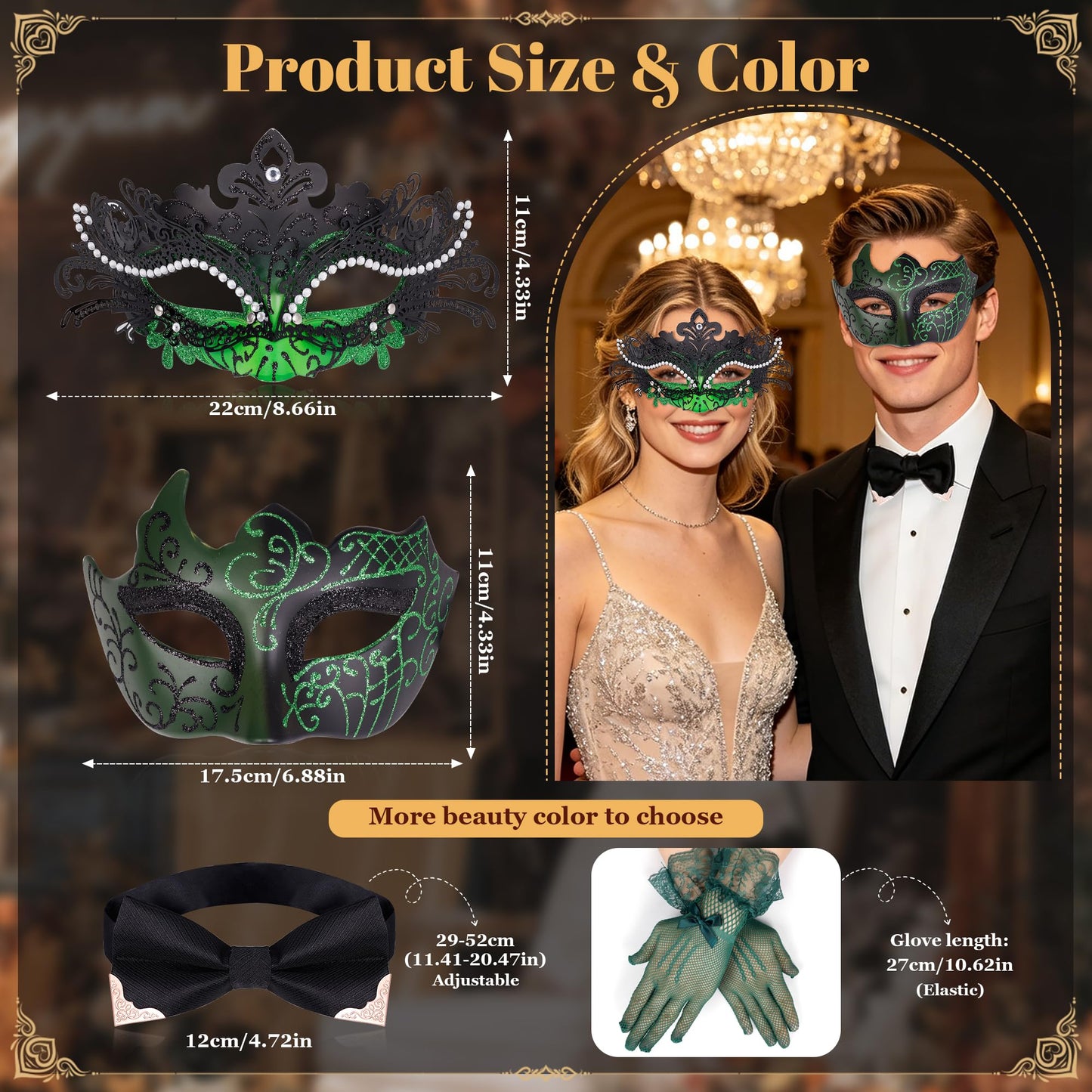 Masquerade Mask for Women Couples Metal Venetian Party Mask Mardi Gras Venetian Mask Evening Mask Halloween Accessory