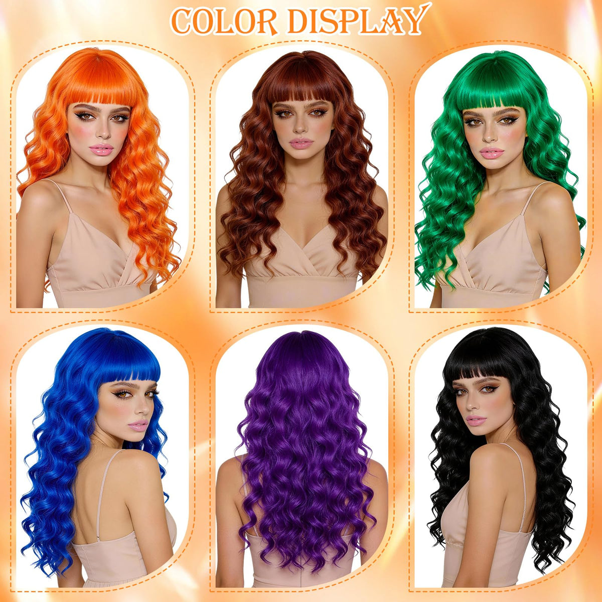 Purple Wig for Women Long Wavy Hair with Heart Sunglasses, Colorful Curly Wigs with Bangs for Birthday Nightclubs Music Festival Photography Funny Bachelorette Mardi Gras Party Supplies