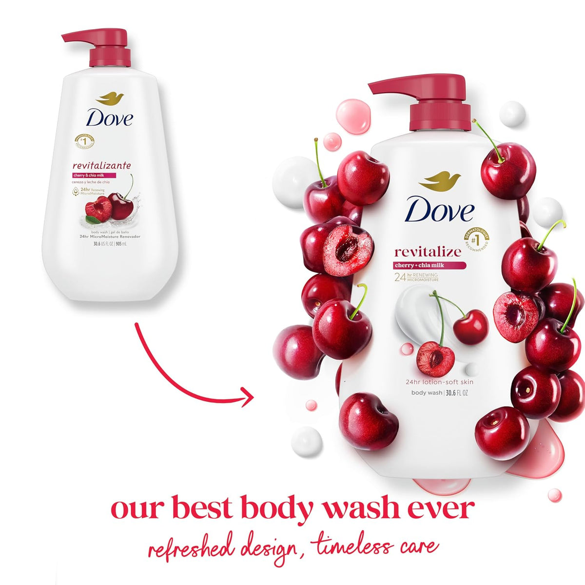 Dove Body Wash Cherry & Chia Milk 30.6 oz Pump, Sulfate Free