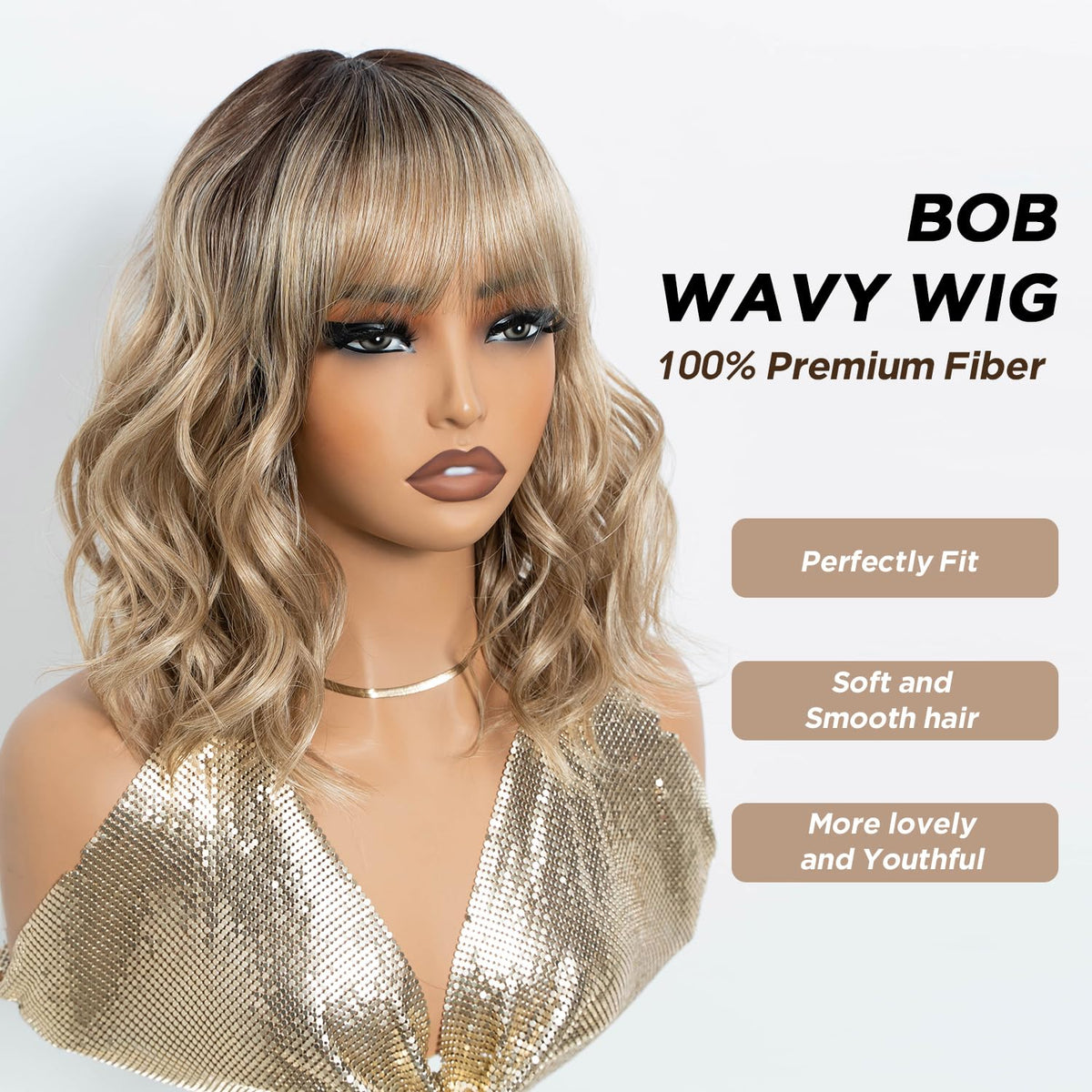 NOBLE Blue Wig with Bangs 12 Inches Short Bob Curly Wig Blue Wigs for Women Colorful Wavy Bob Wigs with Air Bangs Heat Resistant Synthetic Silver Blue Halloween Wigs for Cosplay Party