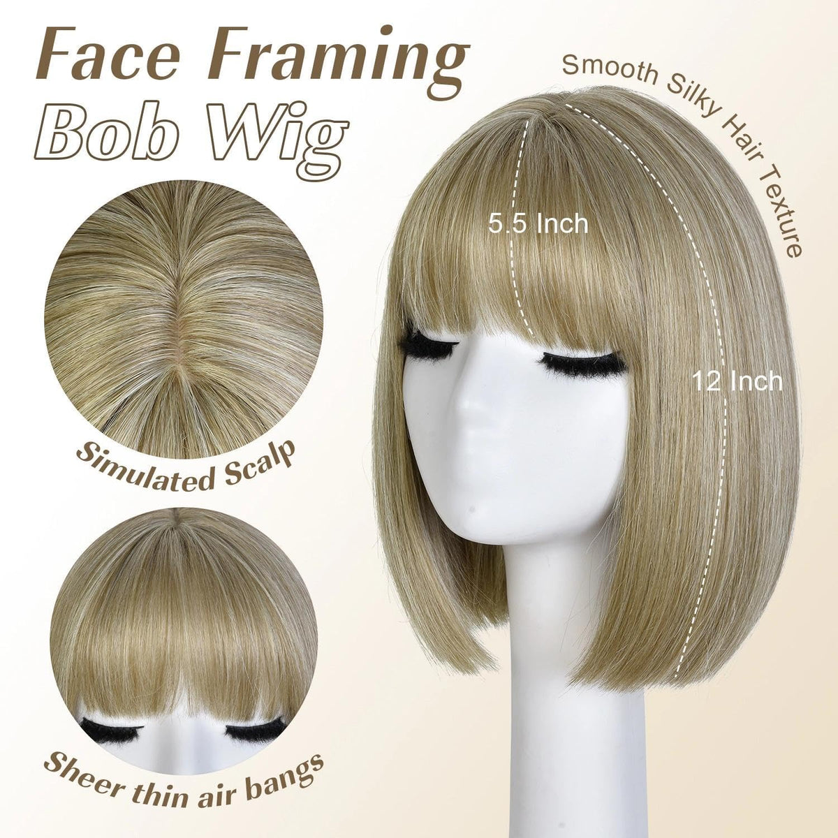 Bob Wig with Bangs for Women Short Straight Bob Wigs for Women 12inch