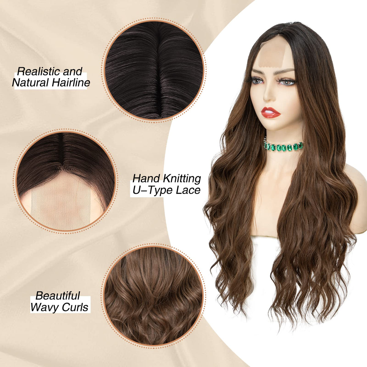 NAYOO 26 Inch Long Wavy Black Wig for Women, Middle Part Natural Looking Synthetic Wig, Heat Resistant Fiber Soft & Lightweight, Realistic Scalp Long Curly Wig for Daily Wear Party Cosplay