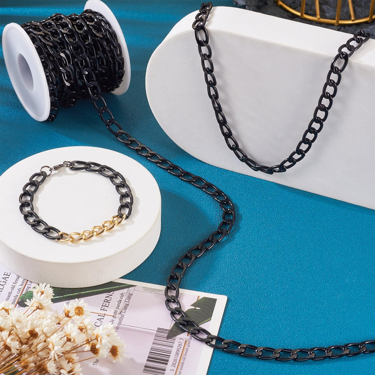 Beadthoven 16.4ft Aluminum Curb Chains, Silver Color Chains for Jewelry Making 5mm Wide Metal Craft Chain Link Spool Twisted Links Oval Curb Chains Unwelded for Clothes Necklace Bracelet DIY Findings