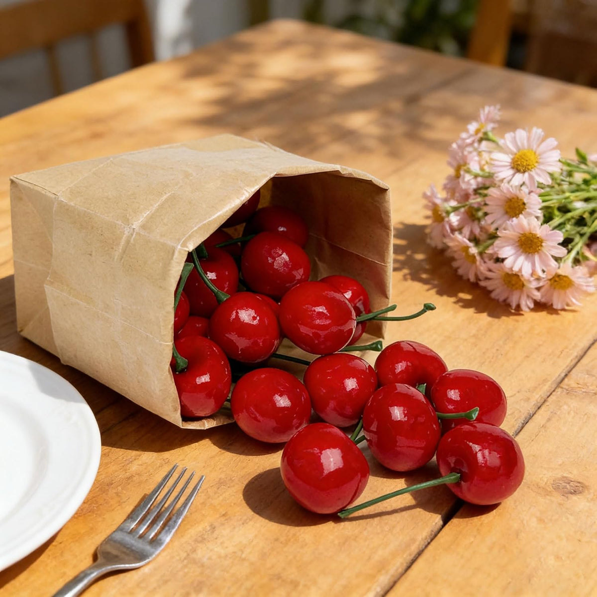 30 Pcs Fake Cherries, 30mm/1.18 Inch, Lifelike Artificial Red Cherry. *NOT EDIBLE*