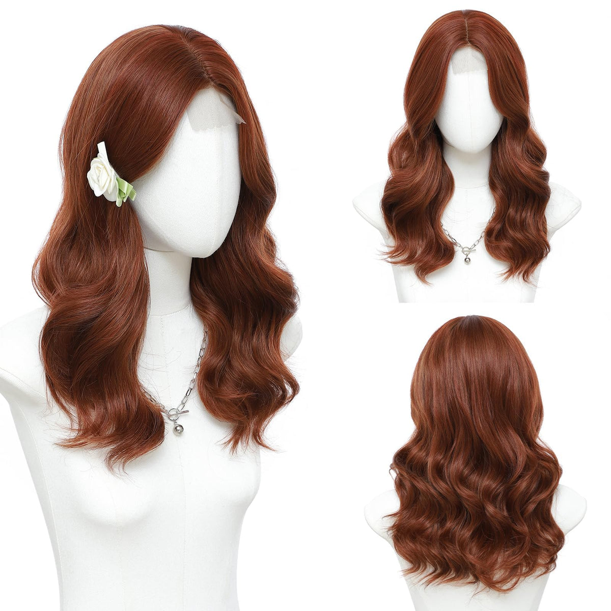 MORICA Ombre Dark Green Wigs for Women, 18 Inch Wavy Middle Part Wig