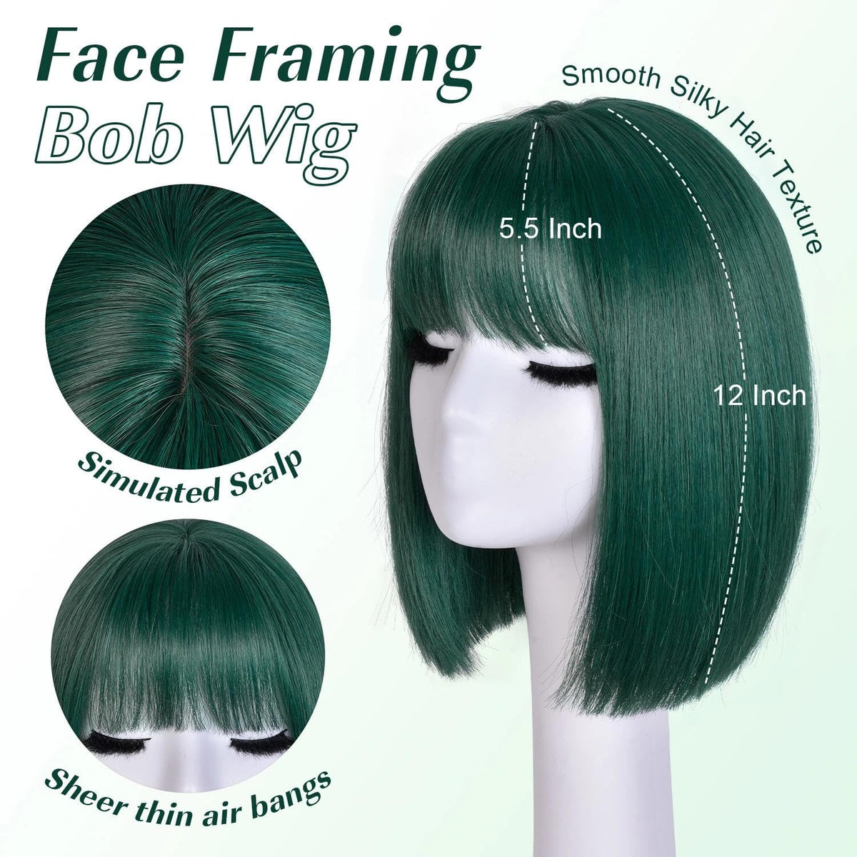 Bob Wig with Bangs for Women Short Straight Bob Wigs for Women 12inch