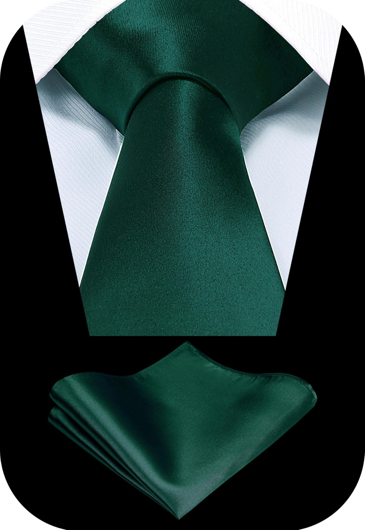 TIE G Solid Satin Woven dyed Color Formal Black Necktie and Pocket Square Sets in Gift Box