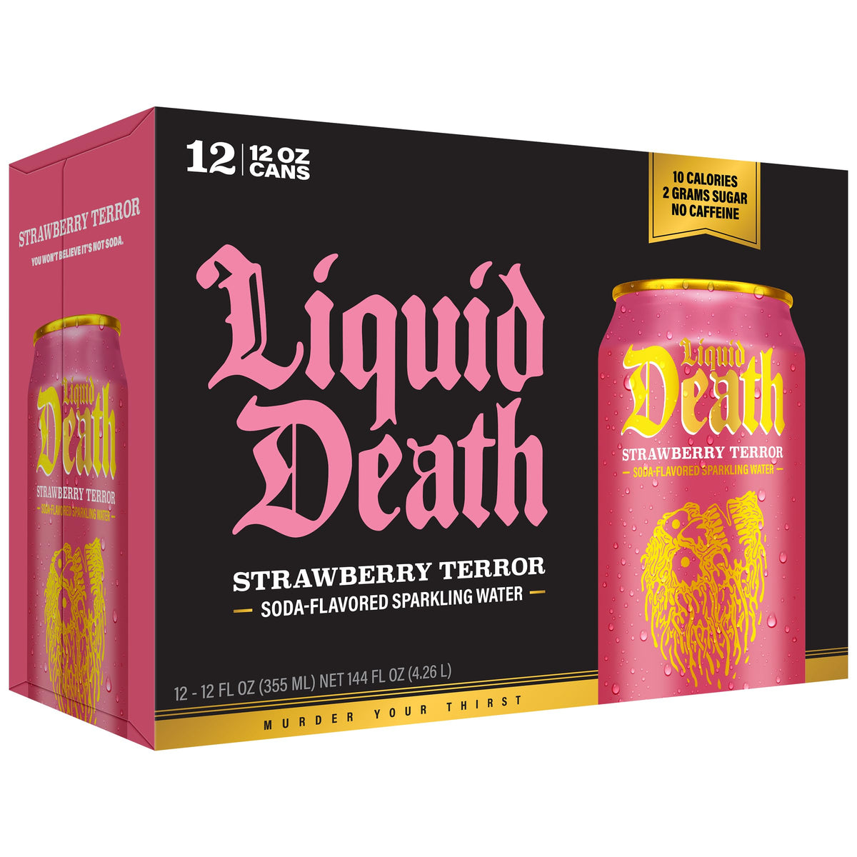 Liquid Death Soda-Flavored Sparkling Water - Cherry Obituary, Less Sugar*, Huge Flavor, No Caffeine, No Artificial Sweeteners, 12 Fl Oz (Pack of 12)