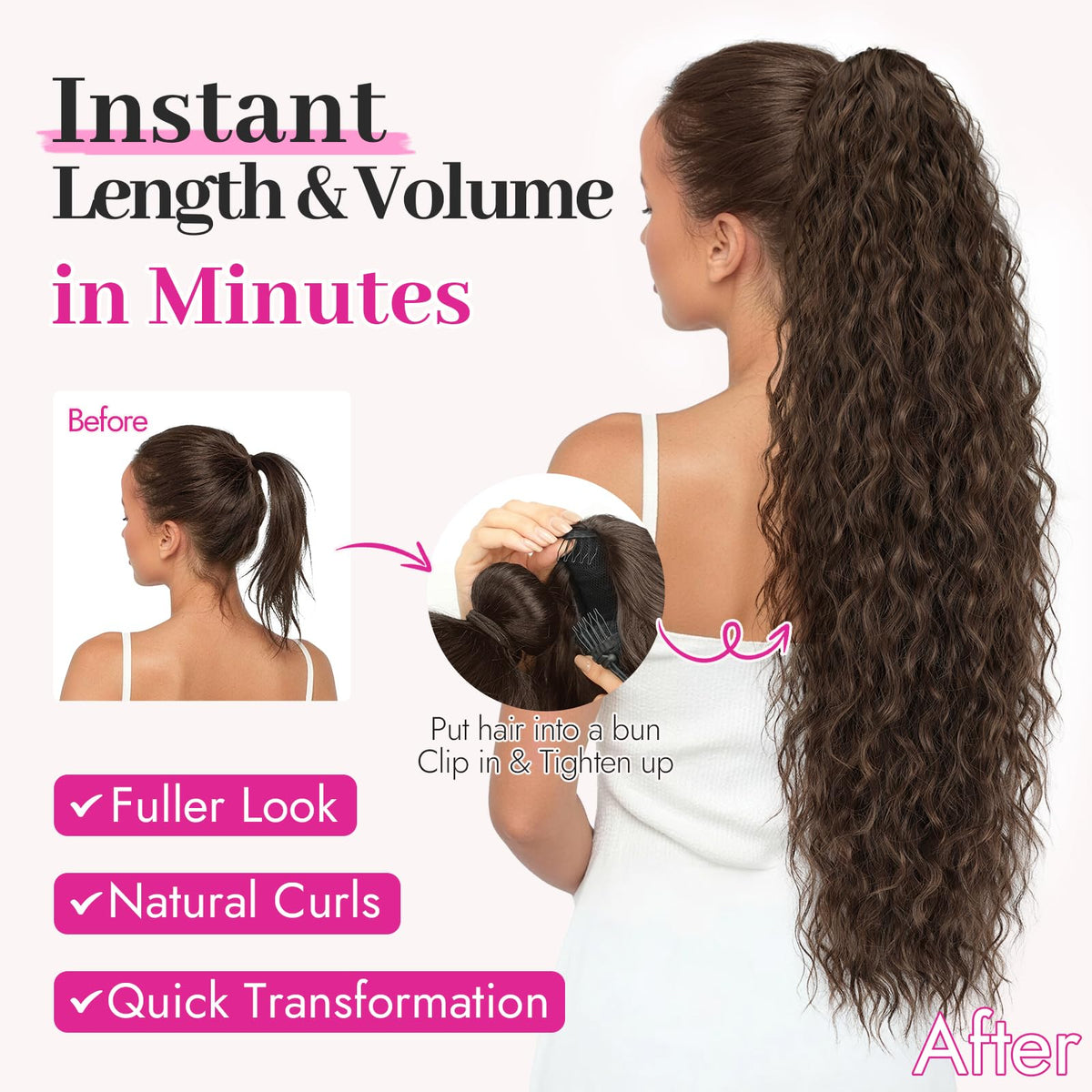 KooKaStyle Long Medium Brown Curly Synthetic Drawstring Ponytail Extension