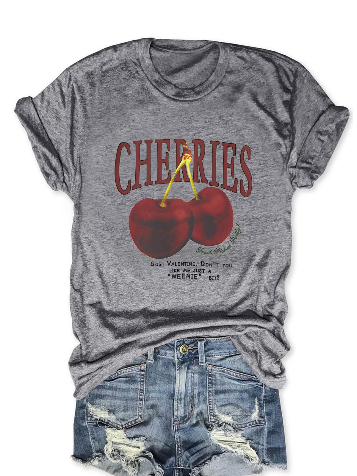 Cherry Graphic Tees Sweet Vibe Streetwear Shirt Short Sleeve Tops for Women