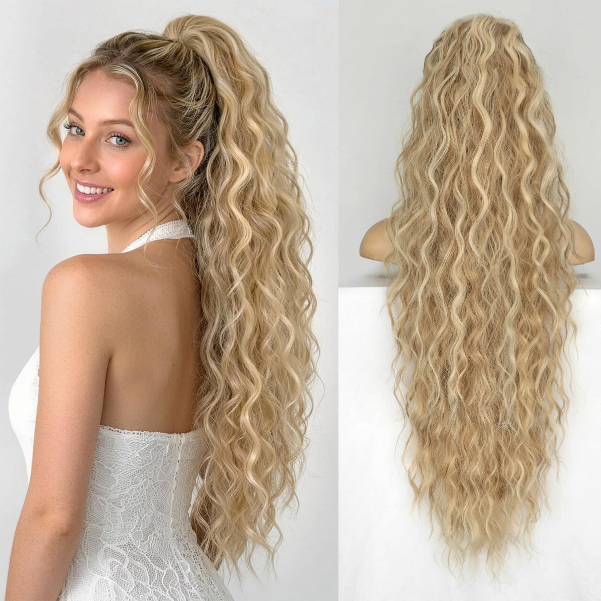 KooKaStyle Long Medium Brown Curly Synthetic Drawstring Ponytail Extension