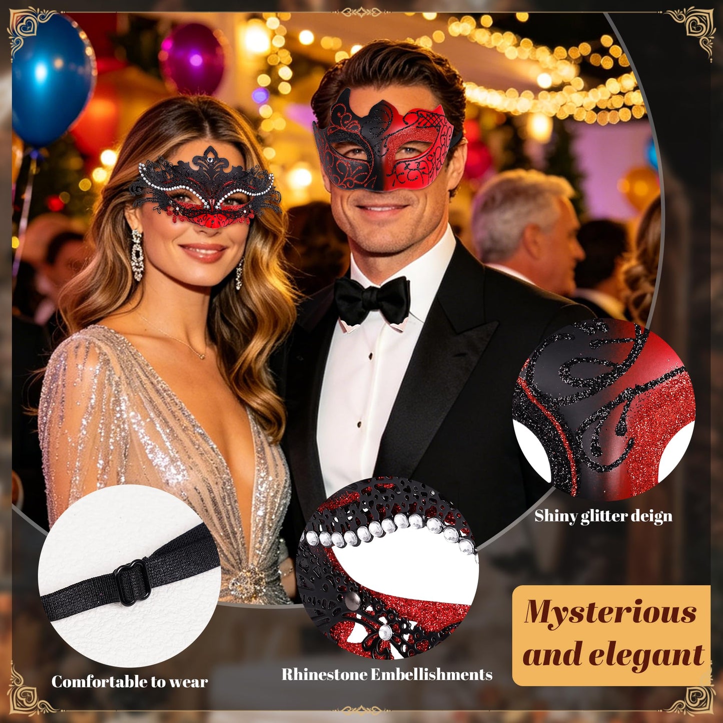 Masquerade Mask for Women Couples Metal Venetian Party Mask Mardi Gras Venetian Mask Evening Mask Halloween Accessory