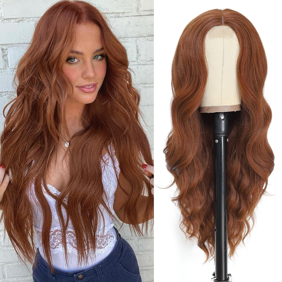 NAYOO Ice Blue Wig for Women, 26 Inch Middle Part Wavy Synthetic Wig
